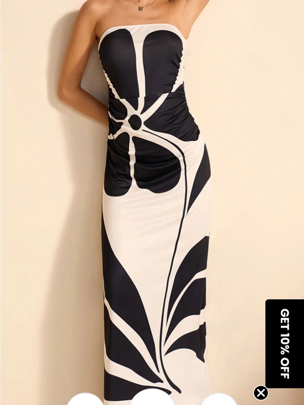 Commense Black and White Strapless Floral Maxi Dress